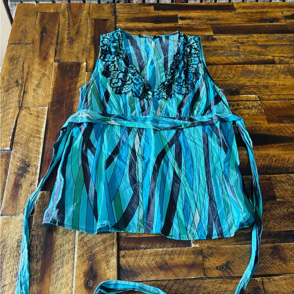 BCBGMaxAzria Blue and Black Striped Blouse